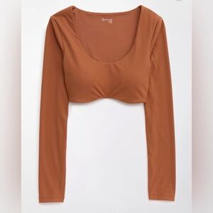 OFFLINE By Aerie Real Me Super Cropped Long Sleeve Bra Top XS Orange